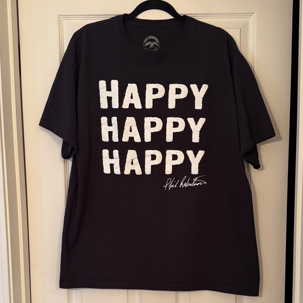 Duck Commander Black "HAPPY HAPPY HAPPY" Graphic Tee signed by Phil Robertson